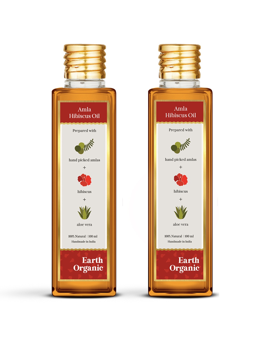 

Earth Organic Set of 2 100% Natural Amla Hibiscus Oil to Reduce Hair Fall - 100 ml Each, Brown