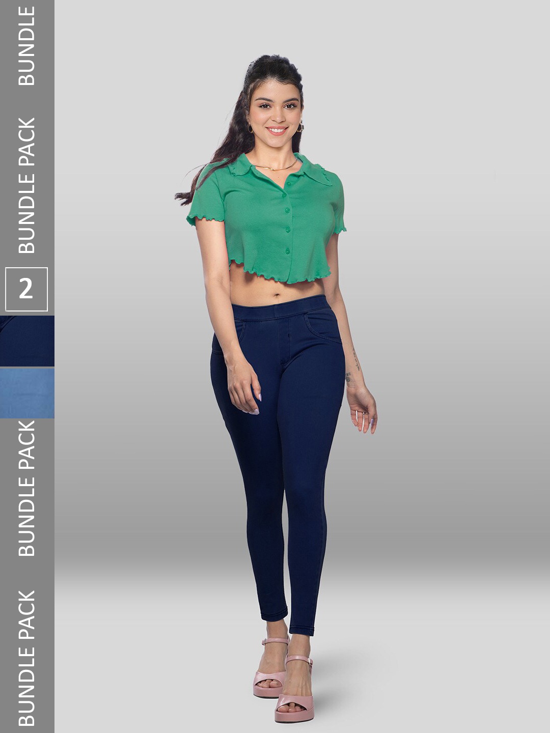 

LYRA Pack of 2 Slim Fit Jeggings, Navy blue