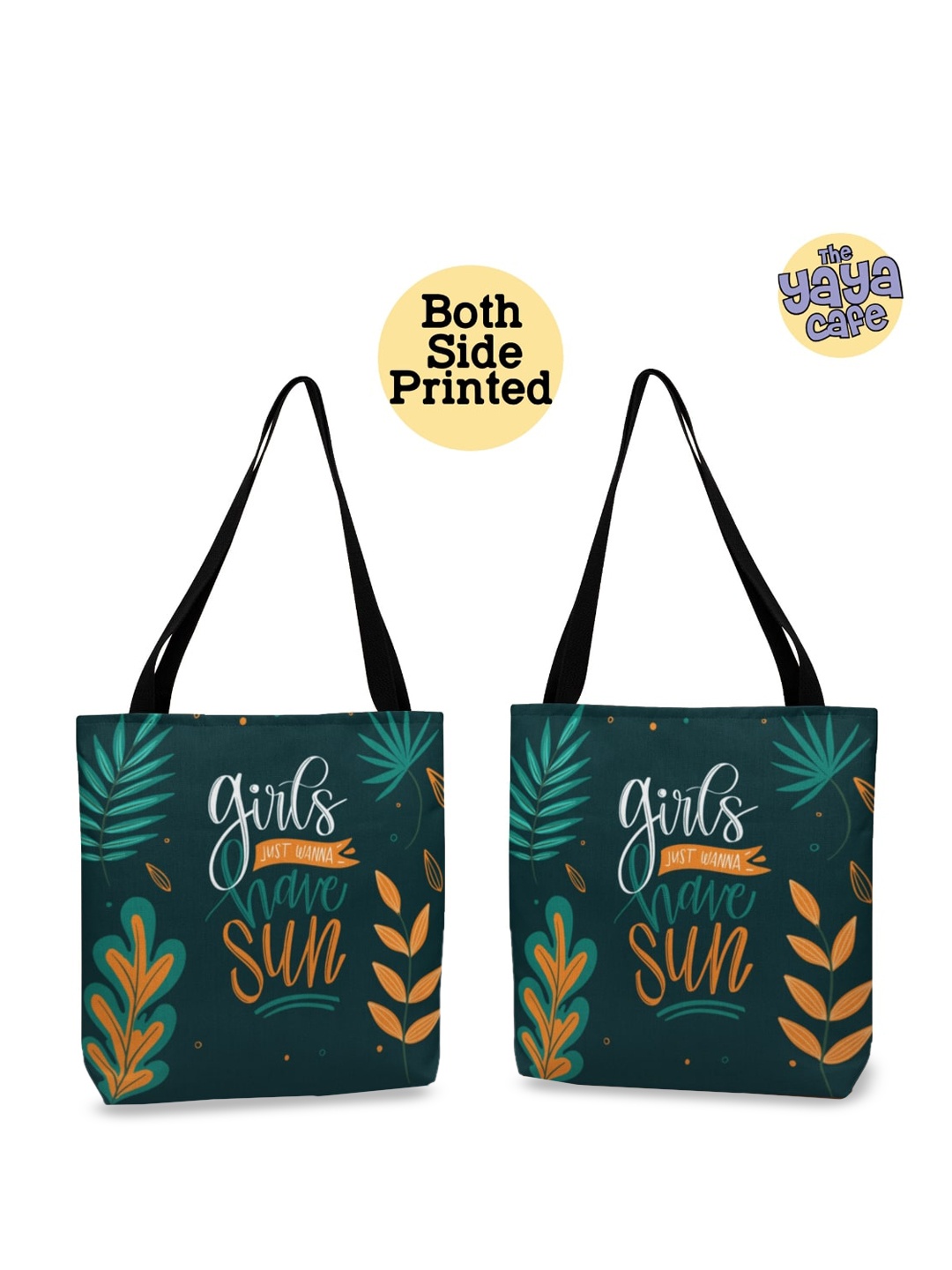THEYAYACAFE Typography Printed Shopper Tote Bag, Green