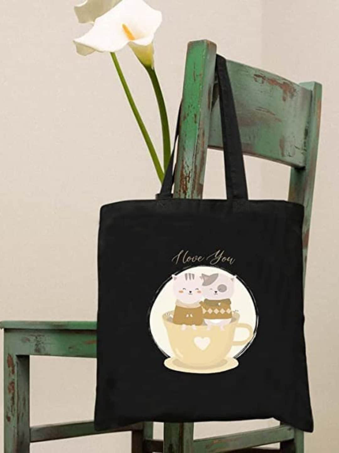 

THEYAYACAFE Graphic Printed Structured Tote Bag, Black