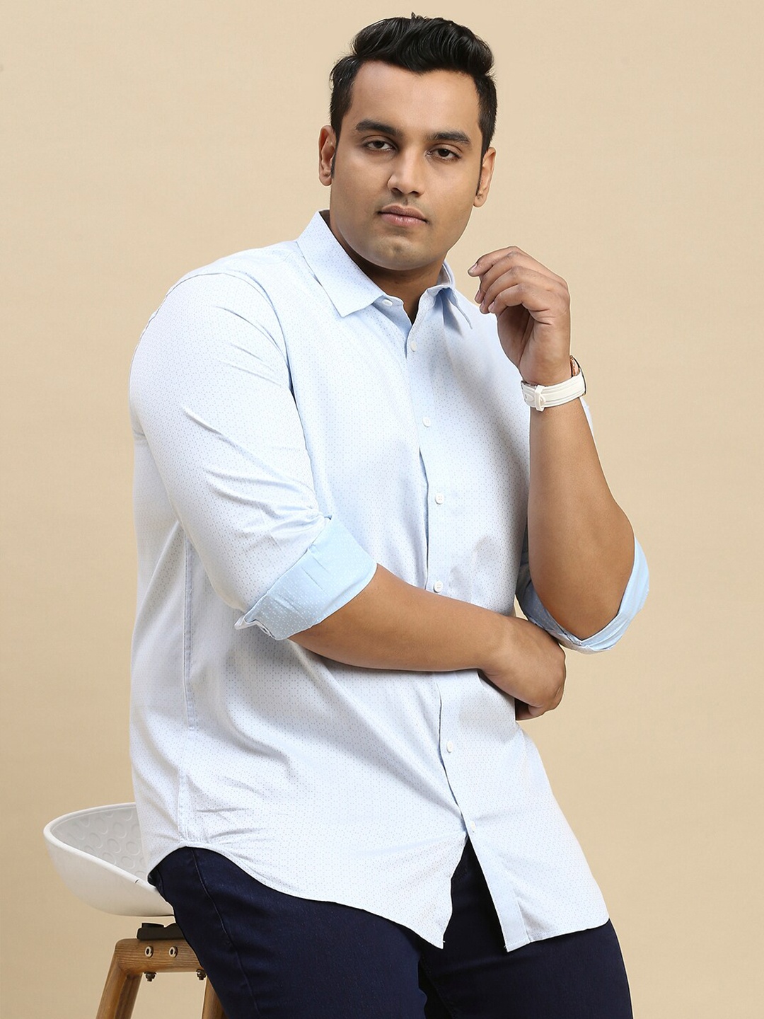 

Sztori Classic Plus Size Self Design Pure Cotton Casual Shirt, Blue