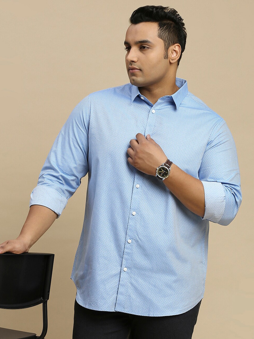 

Sztori Plus Size Checked Cotton Classic Opaque Casual Shirt, Navy blue