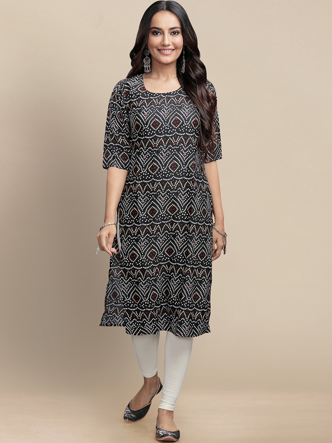 

7Threads Ethnic Motifs Printed Kurta, Black