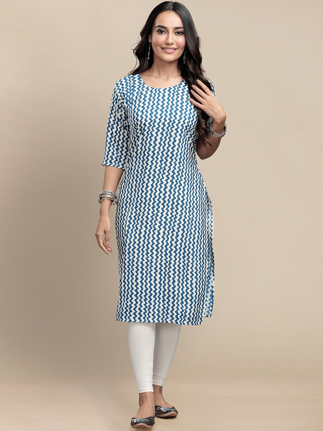 

7Threads Chevron Printed Kurta, Blue