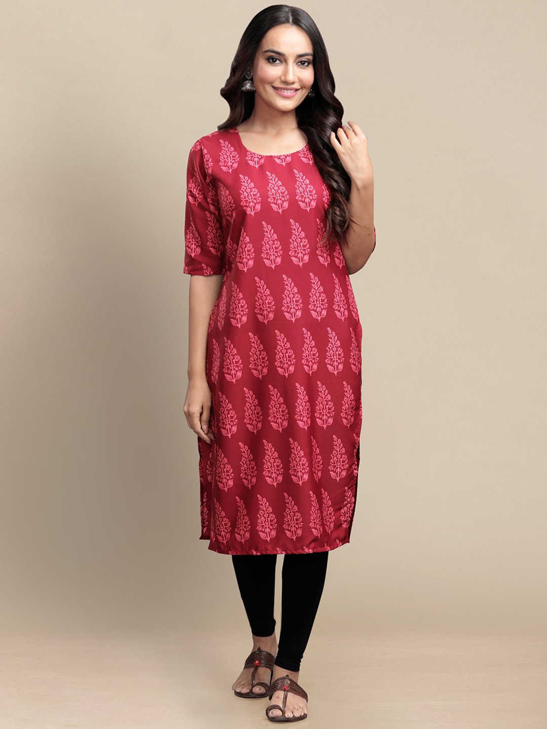 

7Threads Ethnic Motifs Printed Kurta, Red