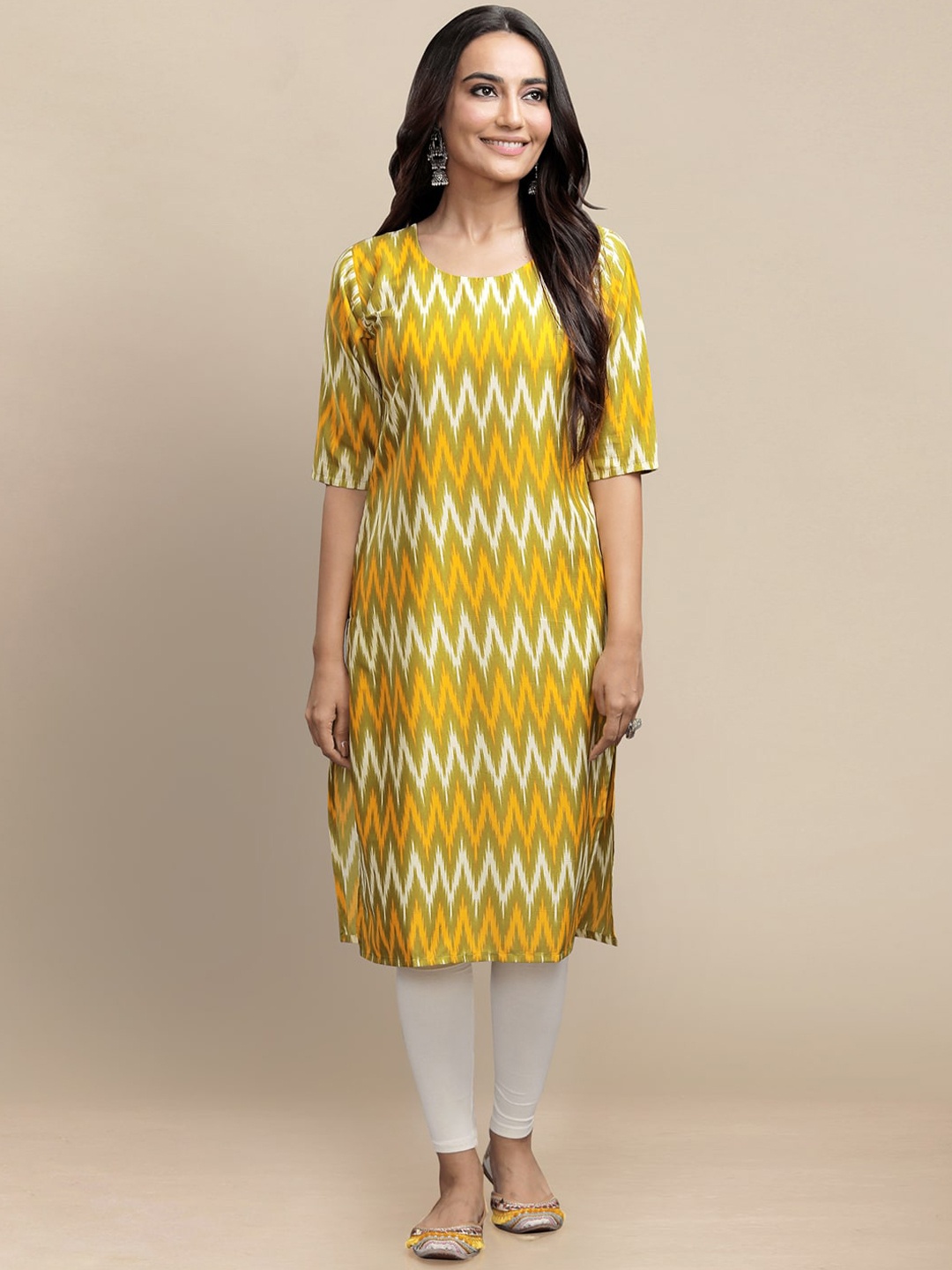 

7Threads Chevron Printed Kurta, Yellow