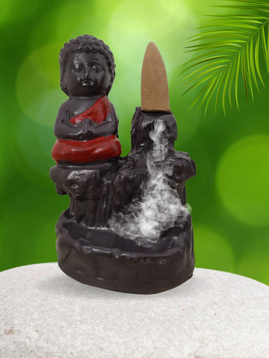 

SHREE KALA HOME DECOR Brown & Red Buddha Smoky Fountain Statue Showpiece