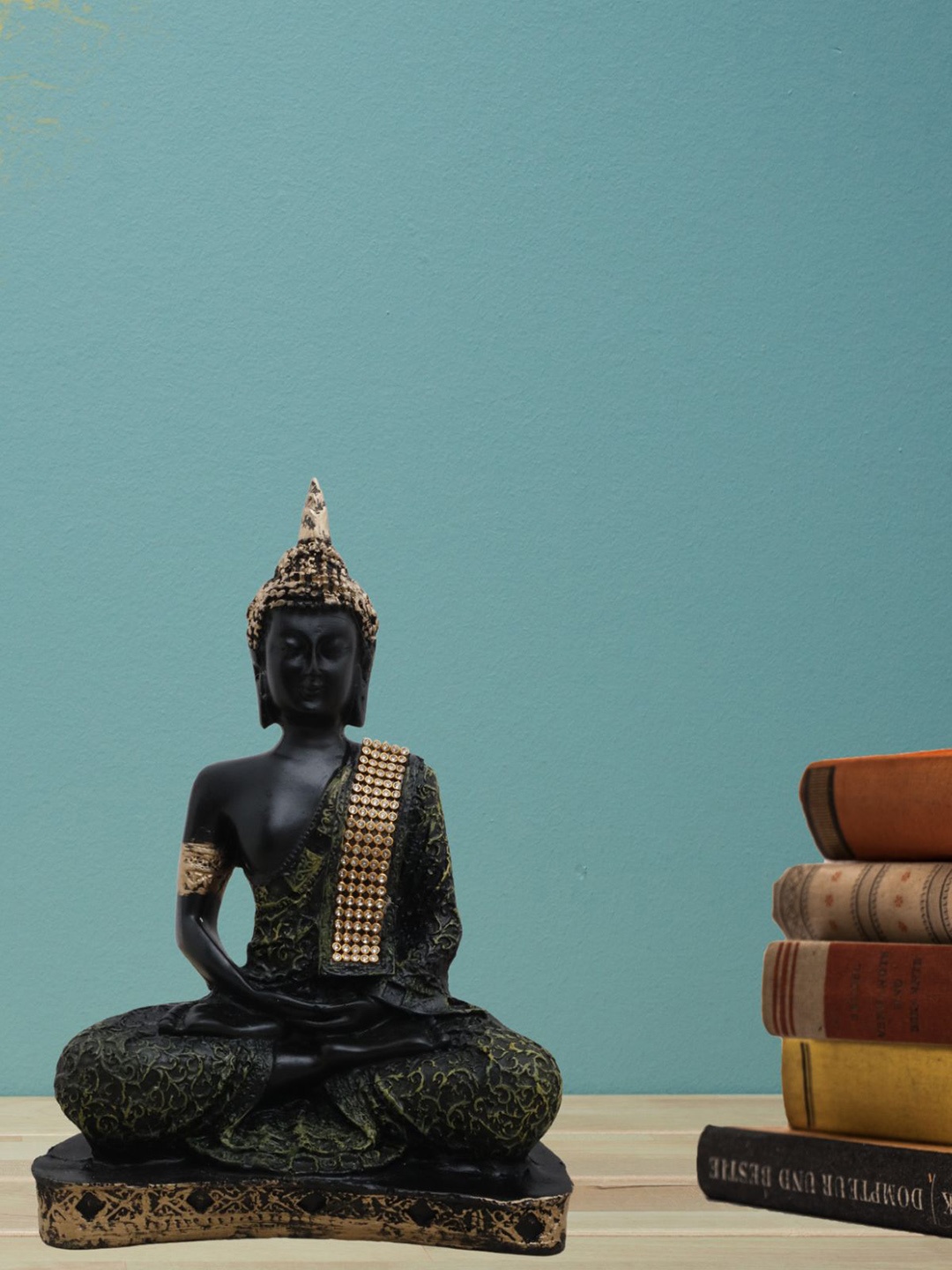

SHREE KALA HOME DECOR Green & Black Gautama Buddha Meditation Statue