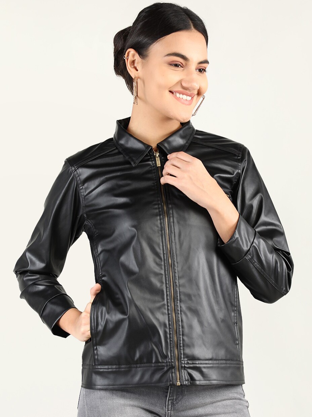 

CHKOKKO Long Sleeves Biker Jacket, Black