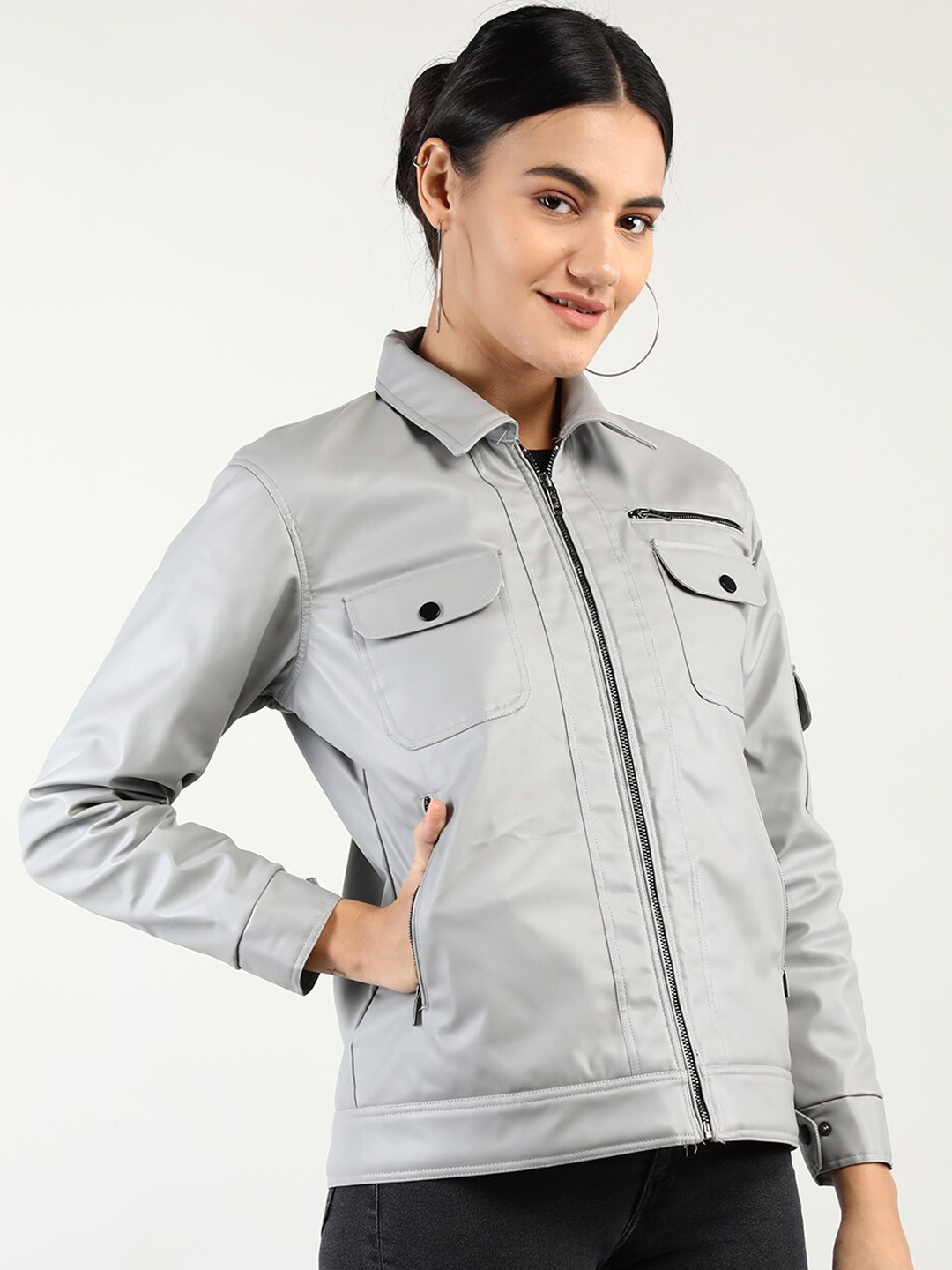 

CHKOKKO Spread Collar Tailored Jacket, Grey