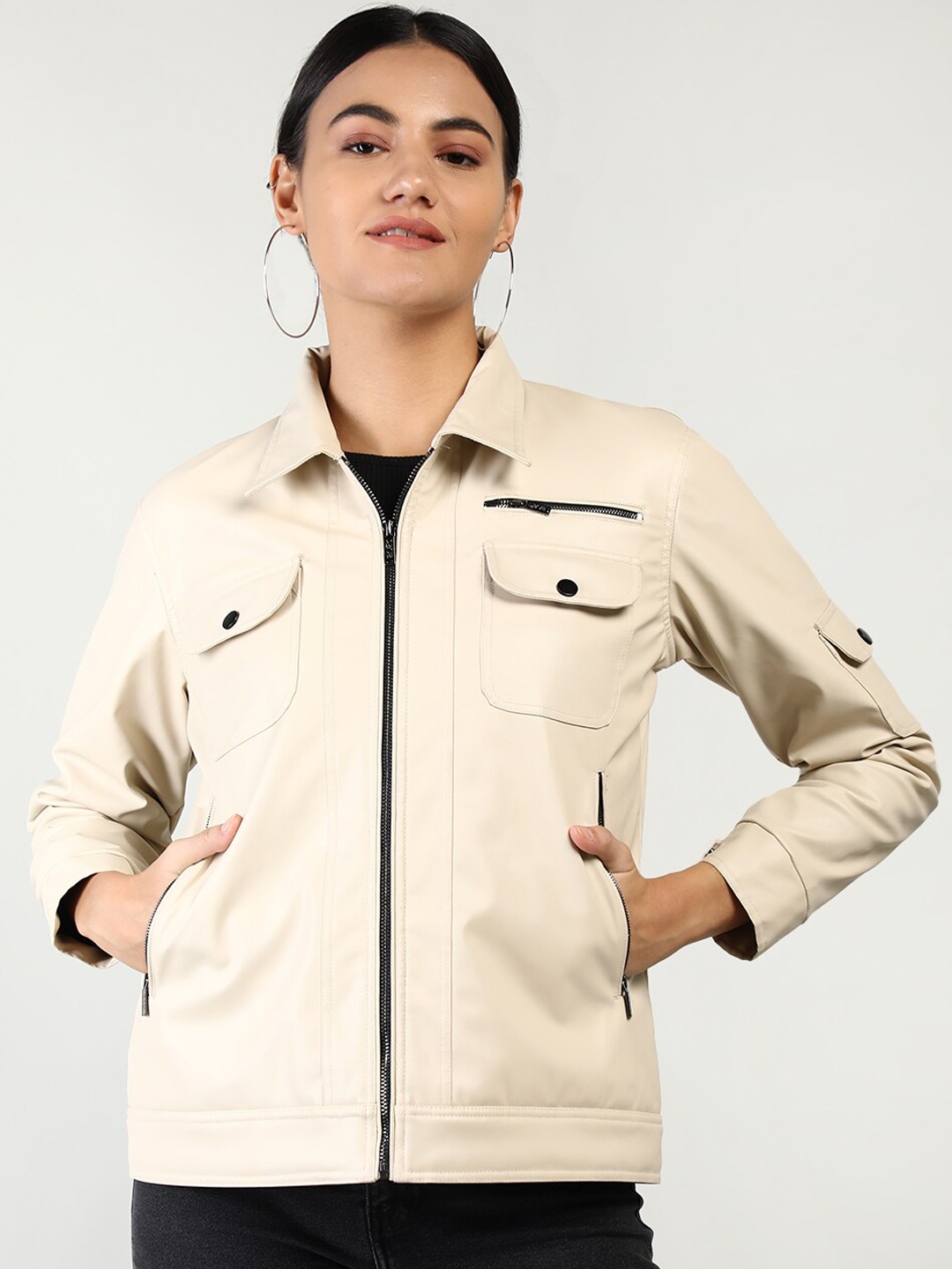 

CHKOKKO Spread Collar Tailored Jacket, Cream