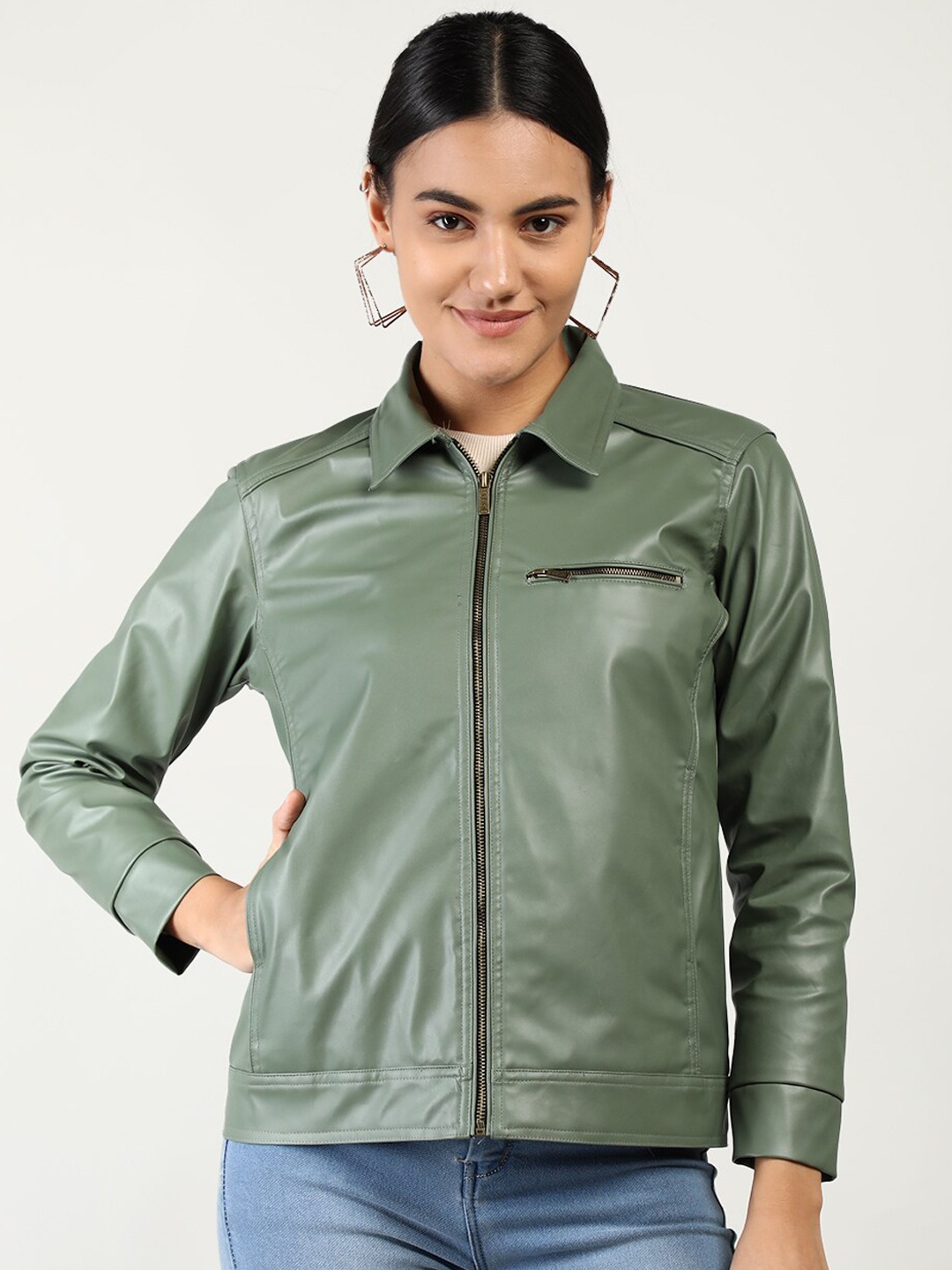 

CHKOKKO Long Sleeves Biker Jacket, Green