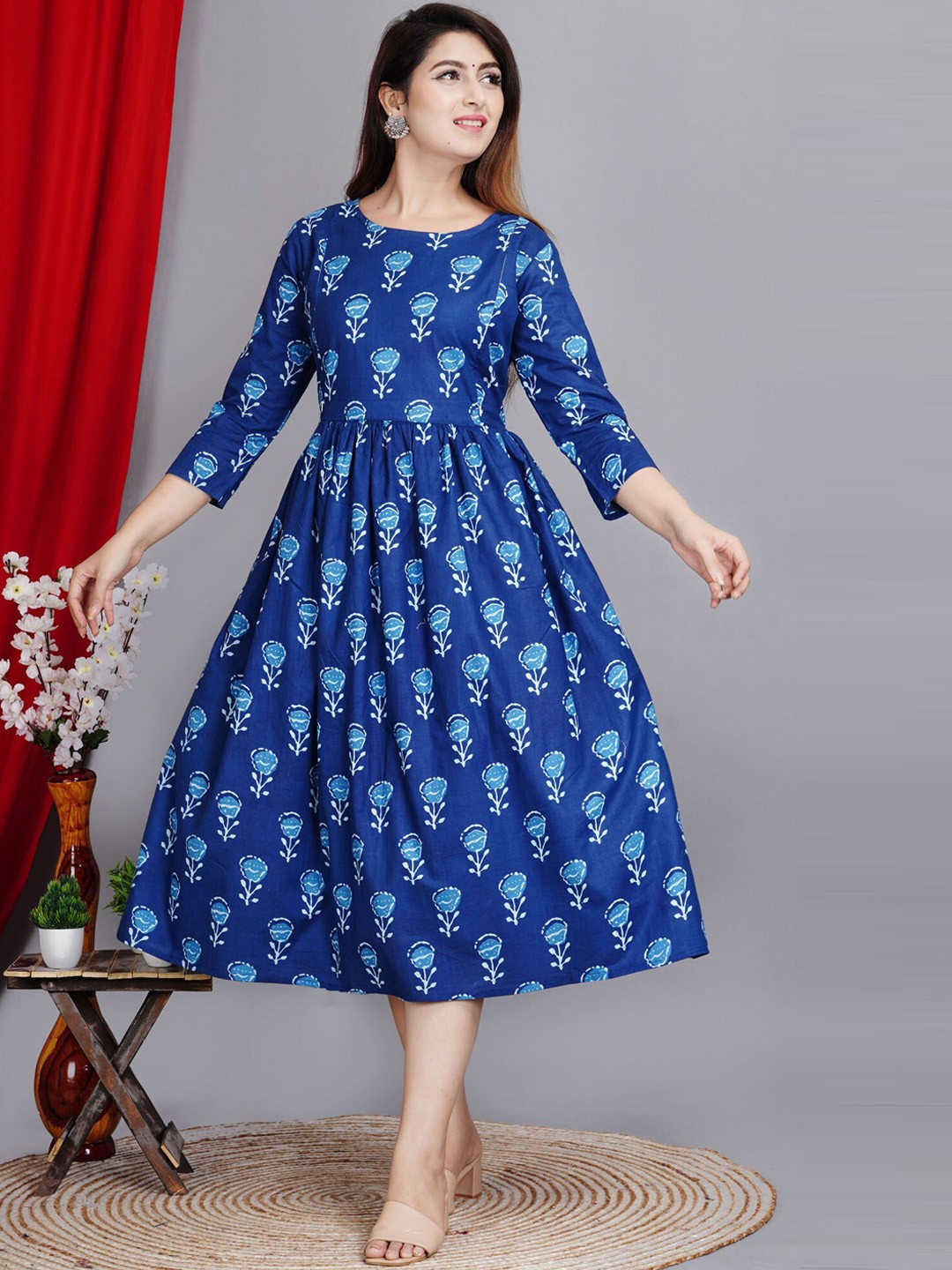

TREND ME Floral Printed Maternity Anarkali Kurta, Blue