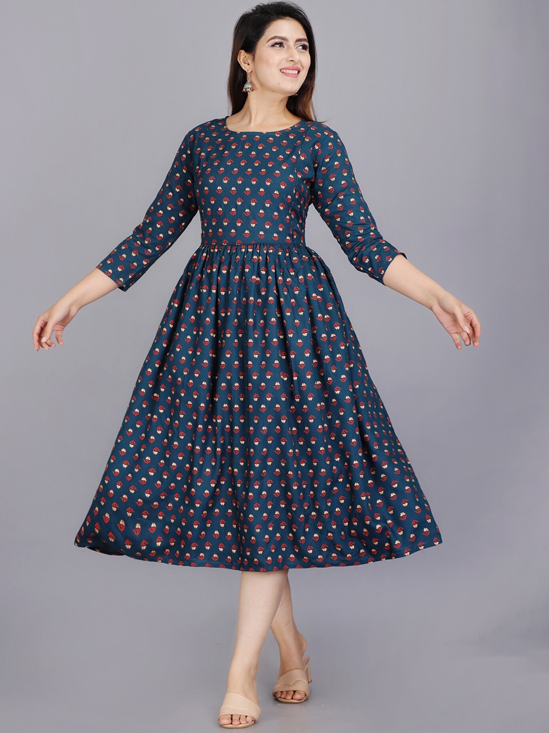 

TREND ME Ethnic Motifs Printed Maternity Dress, Blue