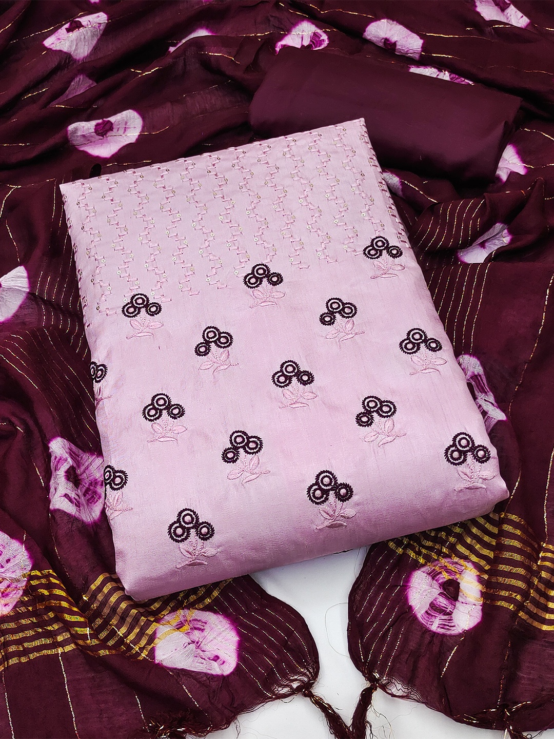 

SHADOW & SAINING Ethnic Motifs Embroidered Unstitched Dress Material, Pink