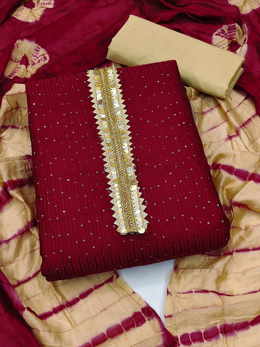 

SHADOW & SAINING Embroidered Pure Cotton Unstitched Dress Material, Maroon