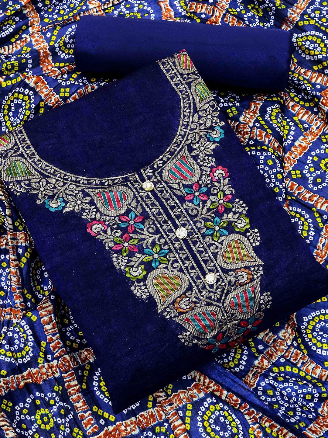

SHADOW & SAINING Woven Design Unstitched Dress Material, Blue