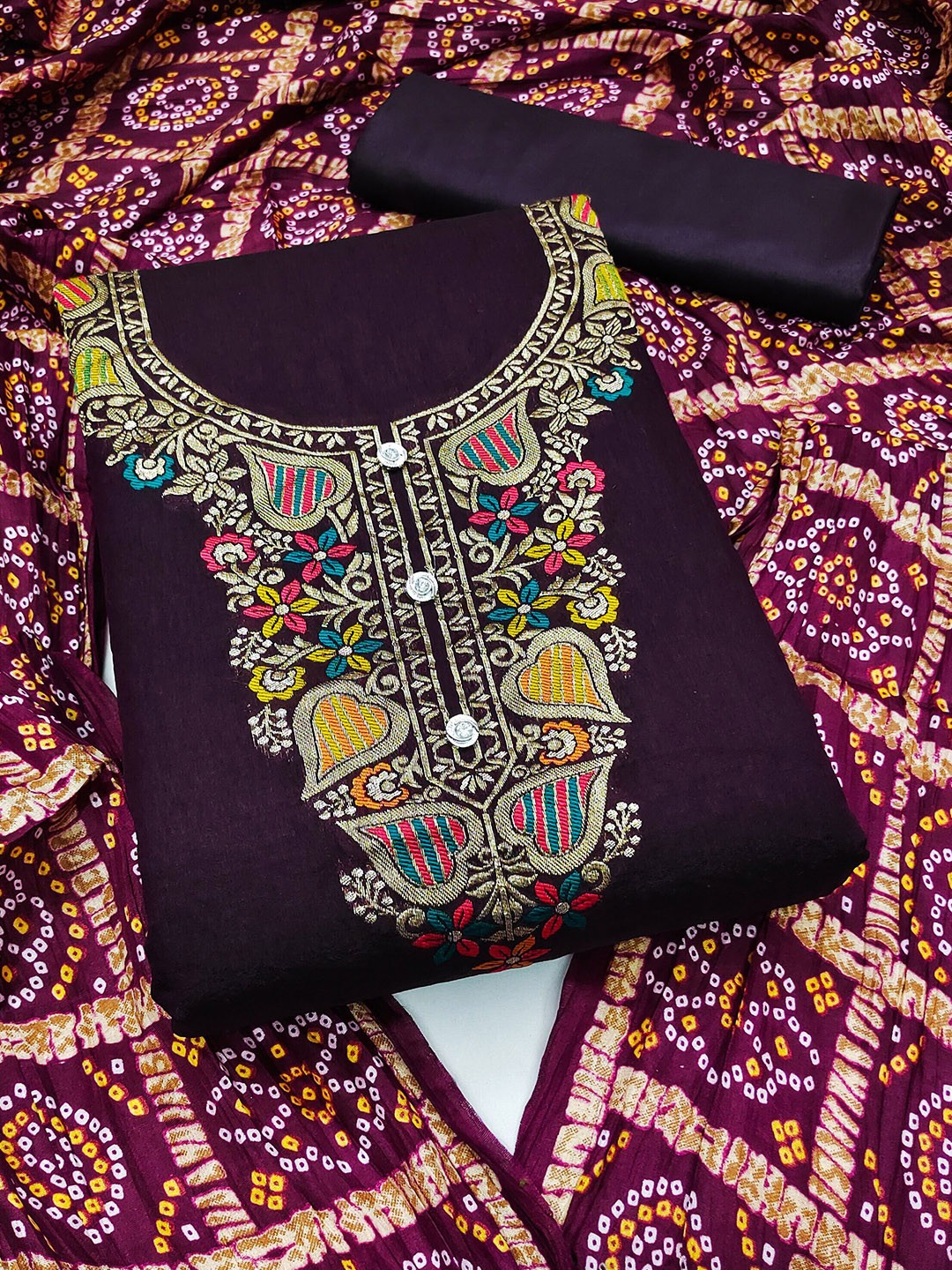 

SHADOW & SAINING Ethnic Motifs Woven Design Zari Unstitched Dress Material, Purple