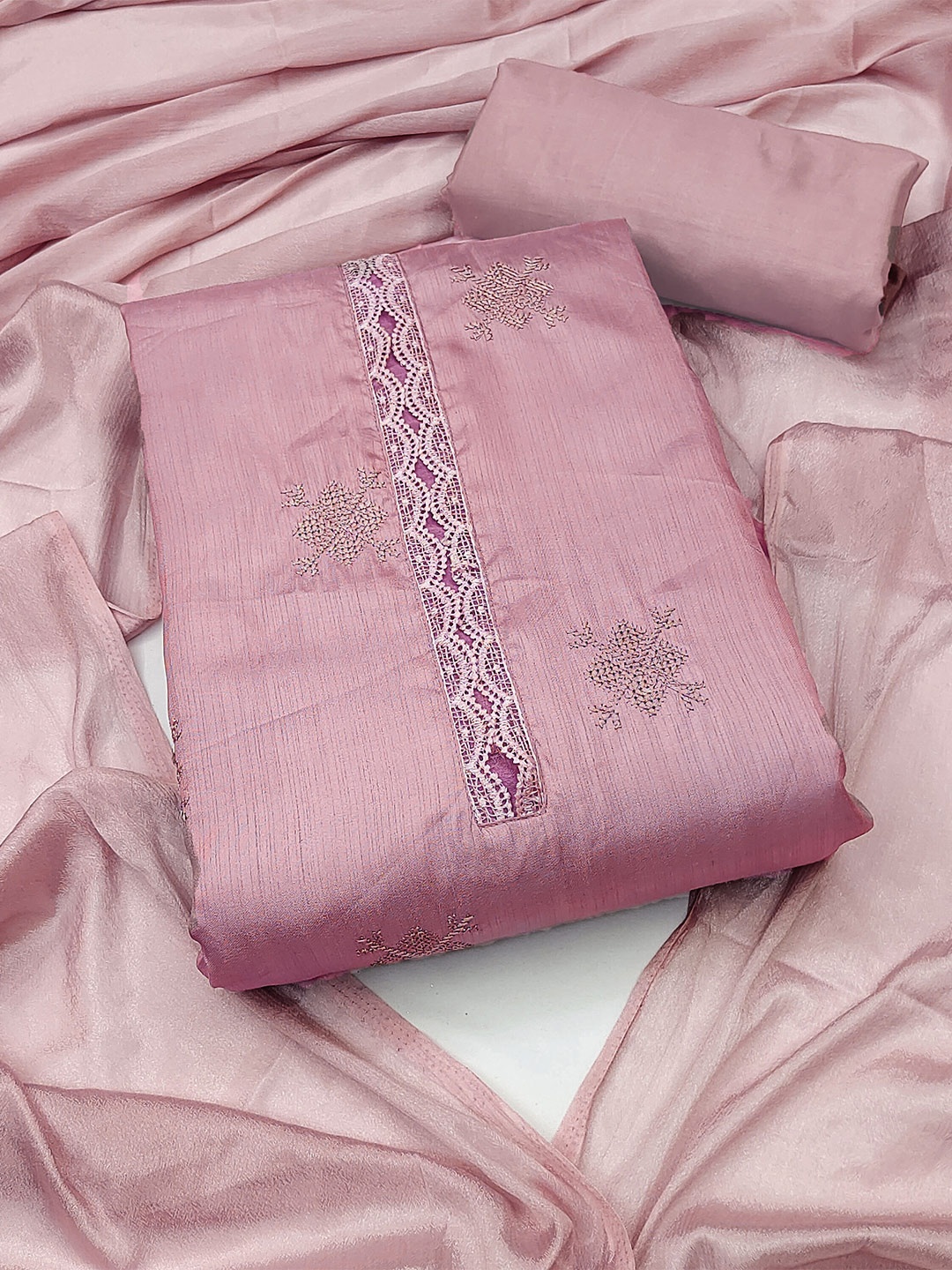 

SHADOW & SAINING Geometric Embroidered Unstitched Dress Material, Pink