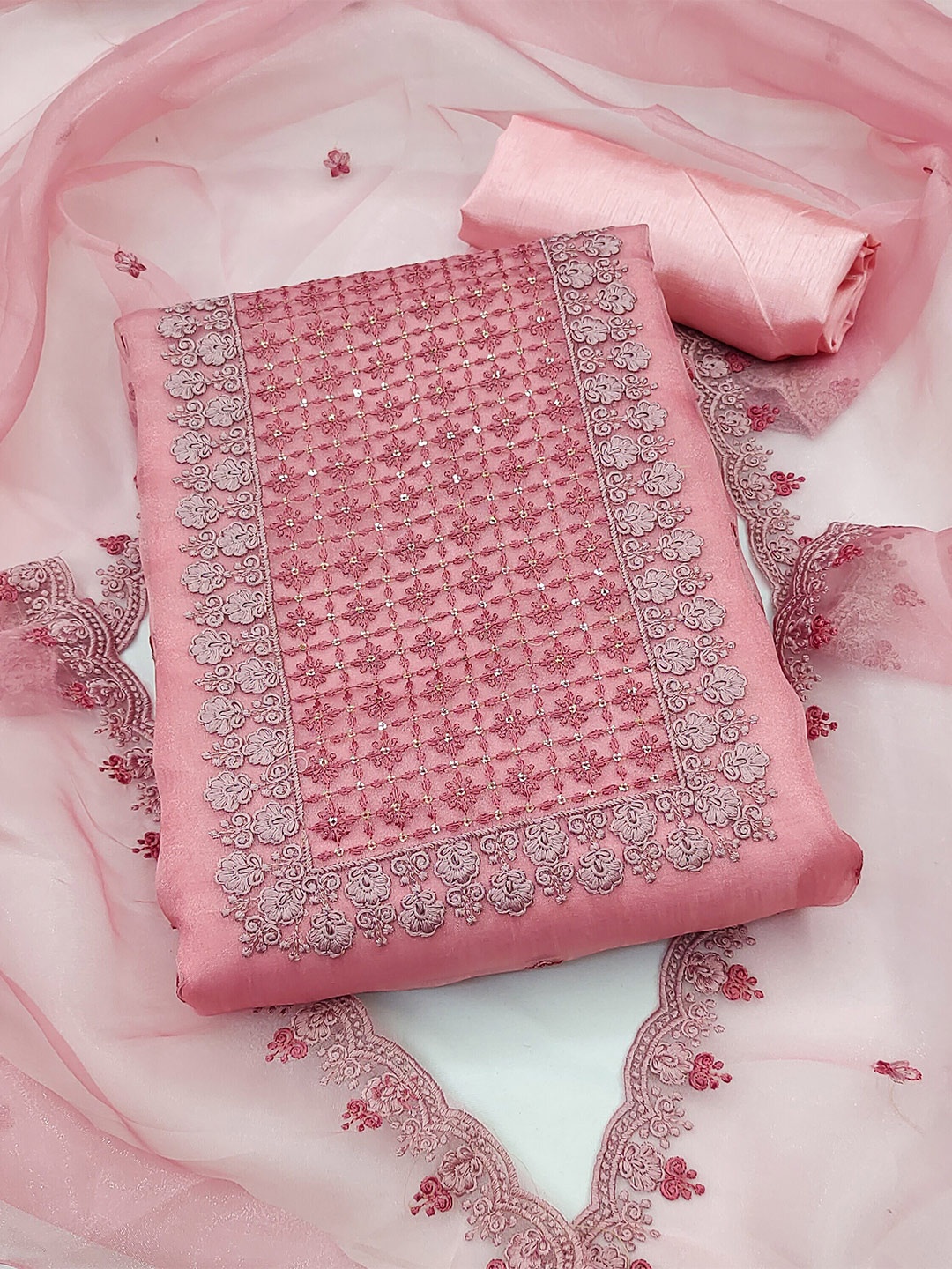 

SHADOW & SAINING Embroidered Unstitched Dress Material, Pink