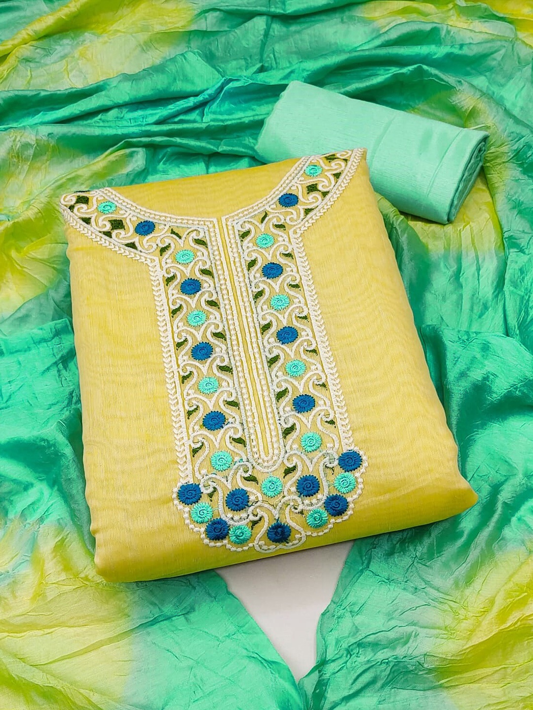

SHADOW & SAINING Embroidered Unstitched Dress Material, Yellow