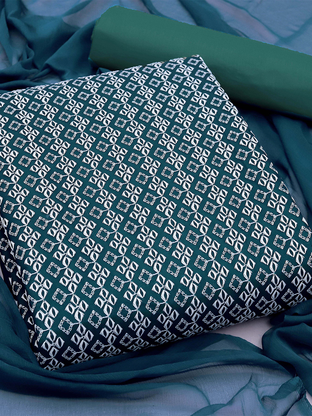 

SHADOW & SAINING Ethnic Motifs Embroidered Unstitched Dress Material, Teal