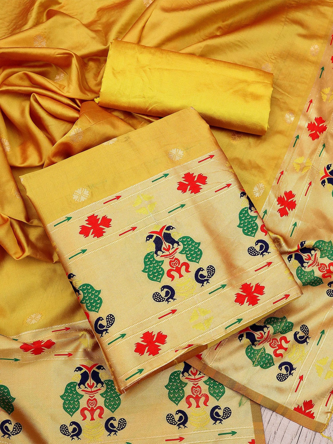 

SHADOW & SAINING Ethnic Motifs Woven Design Unstitched Dress Material, Yellow