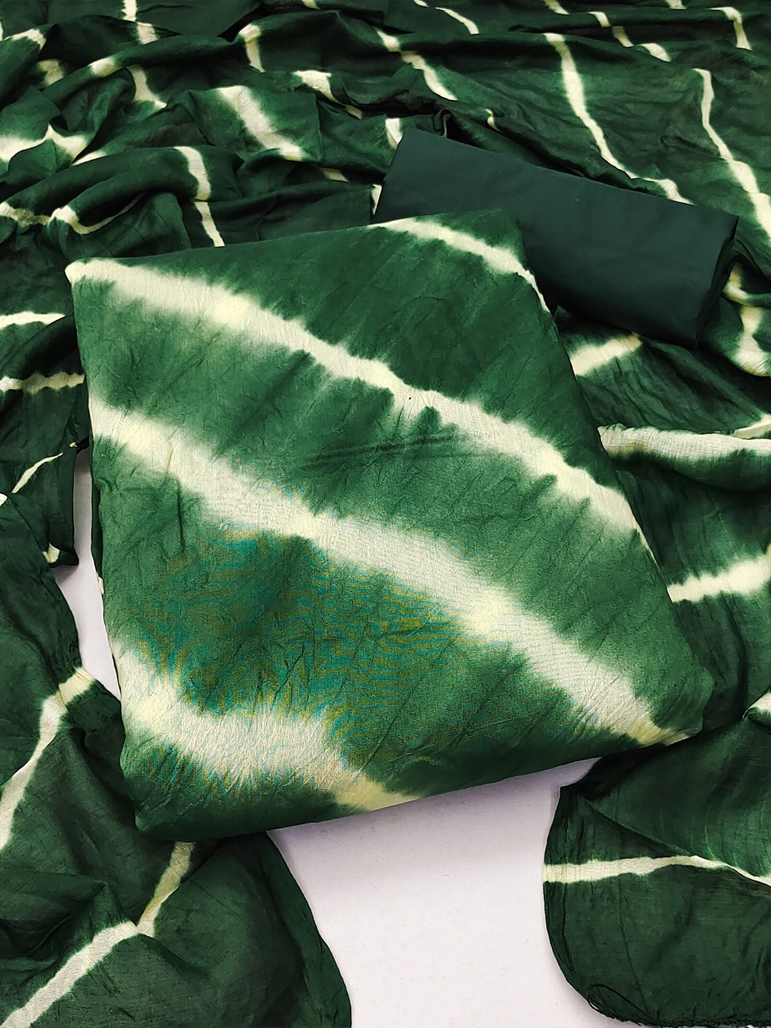 

SHADOW & SAINING Striped Unstitched Dress Material, Green