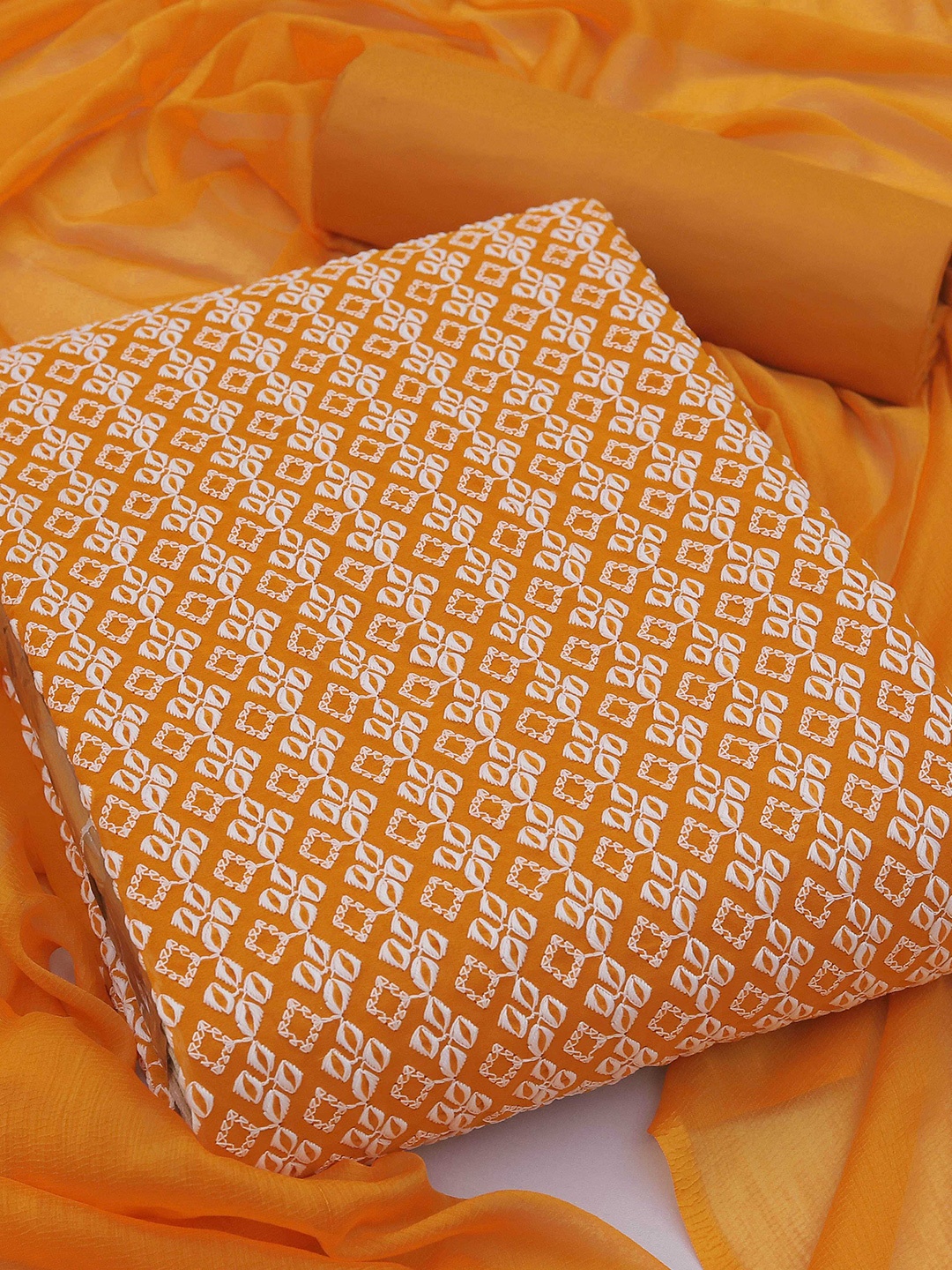 

SHADOW & SAINING Embroidered Silk Georgette Unstitched Dress Material, Orange
