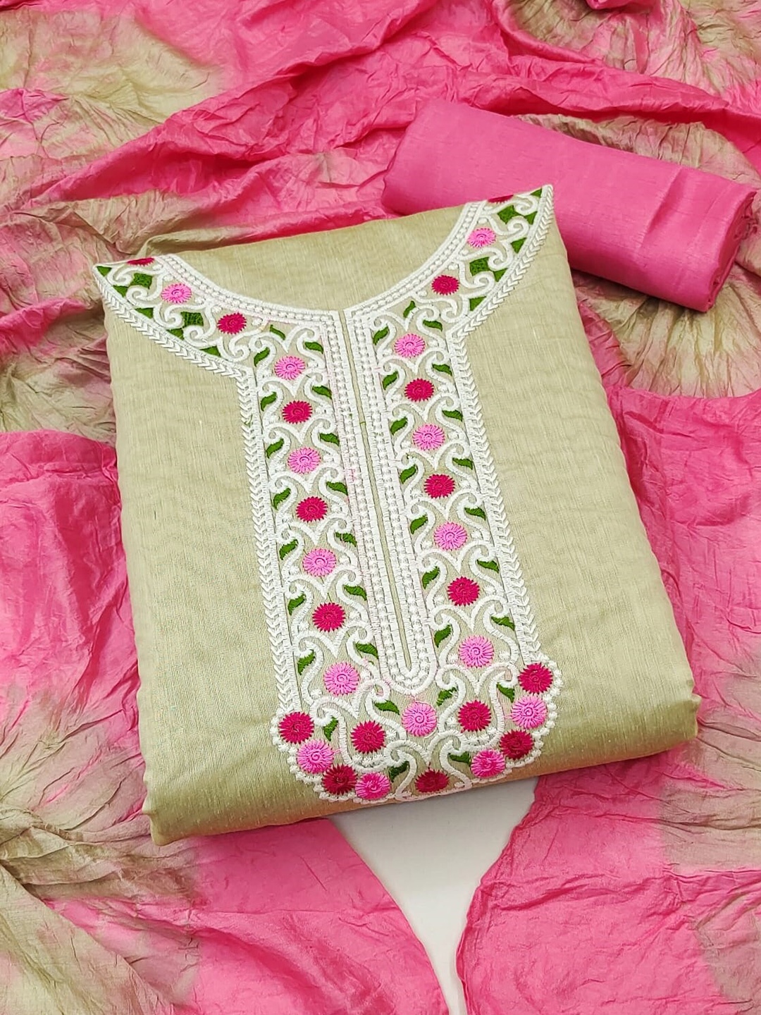 

SHADOW & SAINING Embroidered Unstitched Dress Material, Green