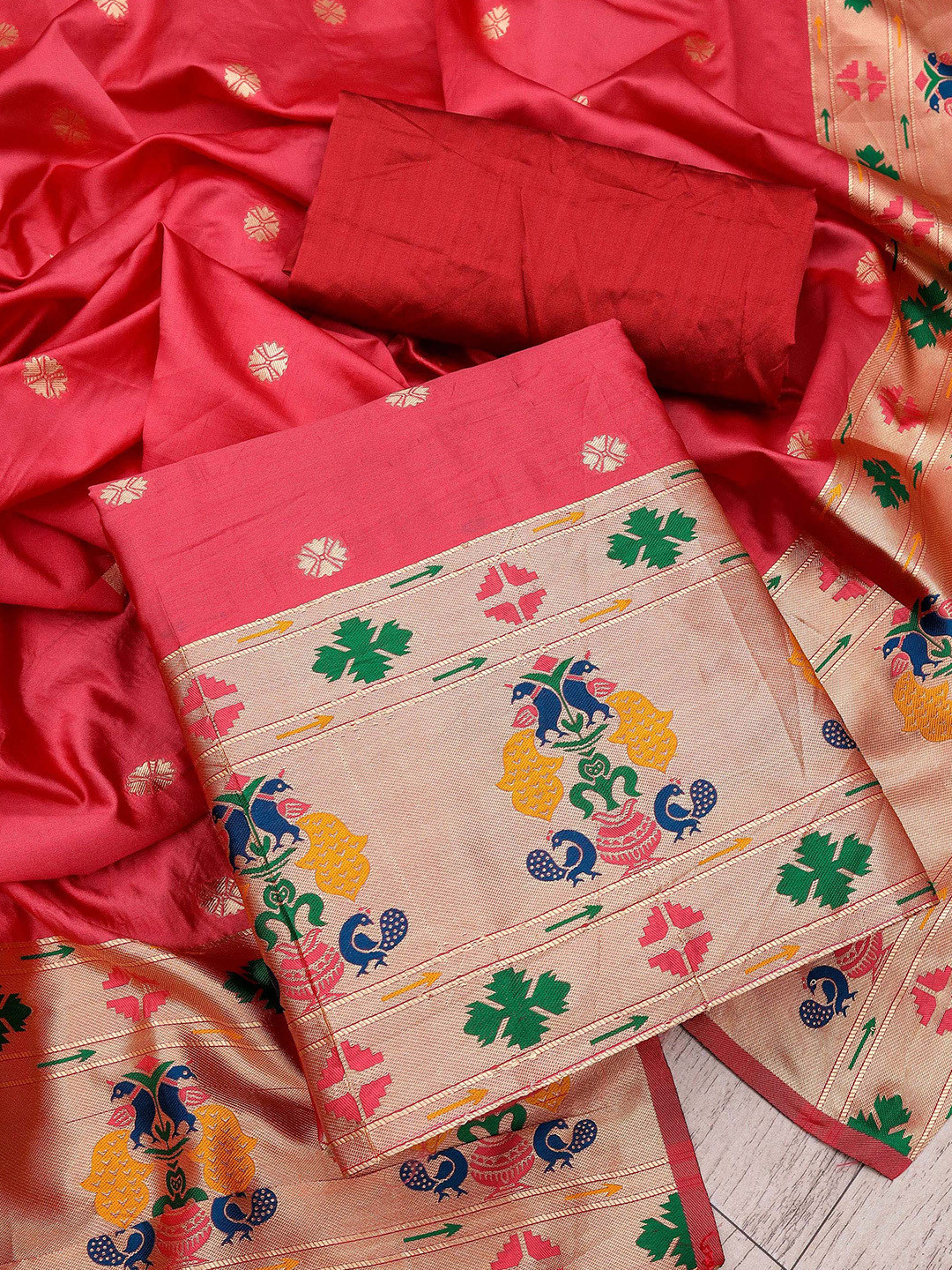 

SHADOW & SAINING Woven Design Unstitched Dress Material, Pink