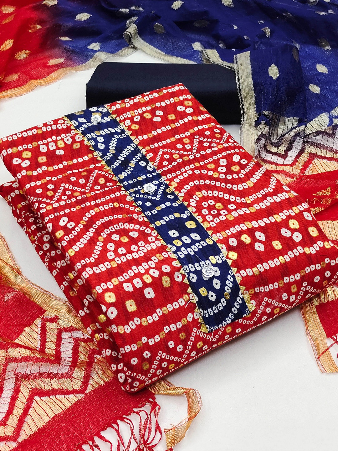 

SHADOW & SAINING Ethnic Motifs Printed Unstitched Dress Material, Red