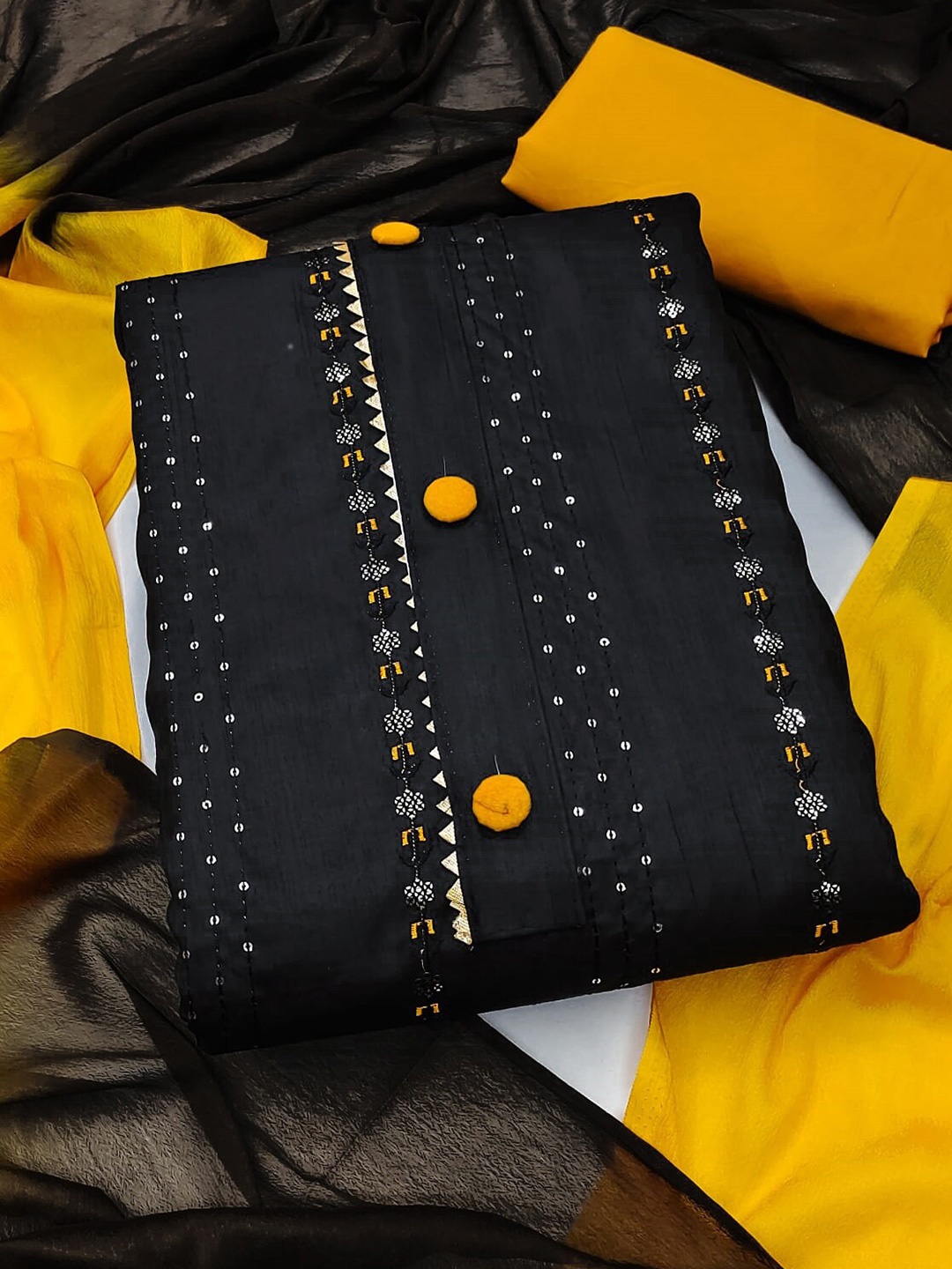 

SHADOW & SAINING Embroidered Unstitched Dress Material, Black