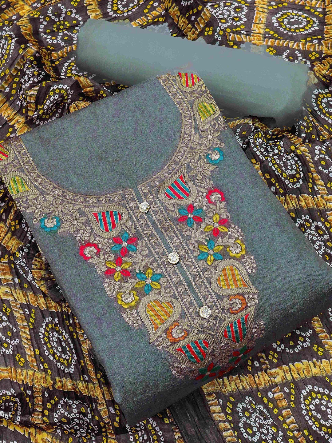 

SHADOW & SAINING Ethnic Motifs Woven Design Unstitched Dress Material, Grey