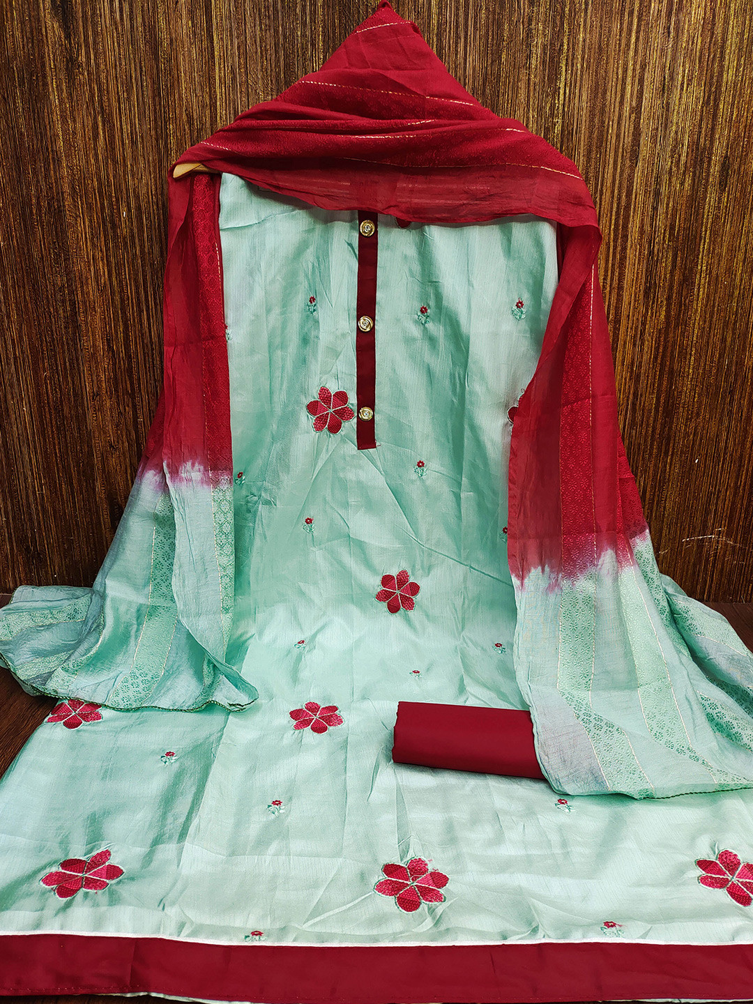 

SHADOW & SAINING Embroidered Unstitched Dress Material, Sea green