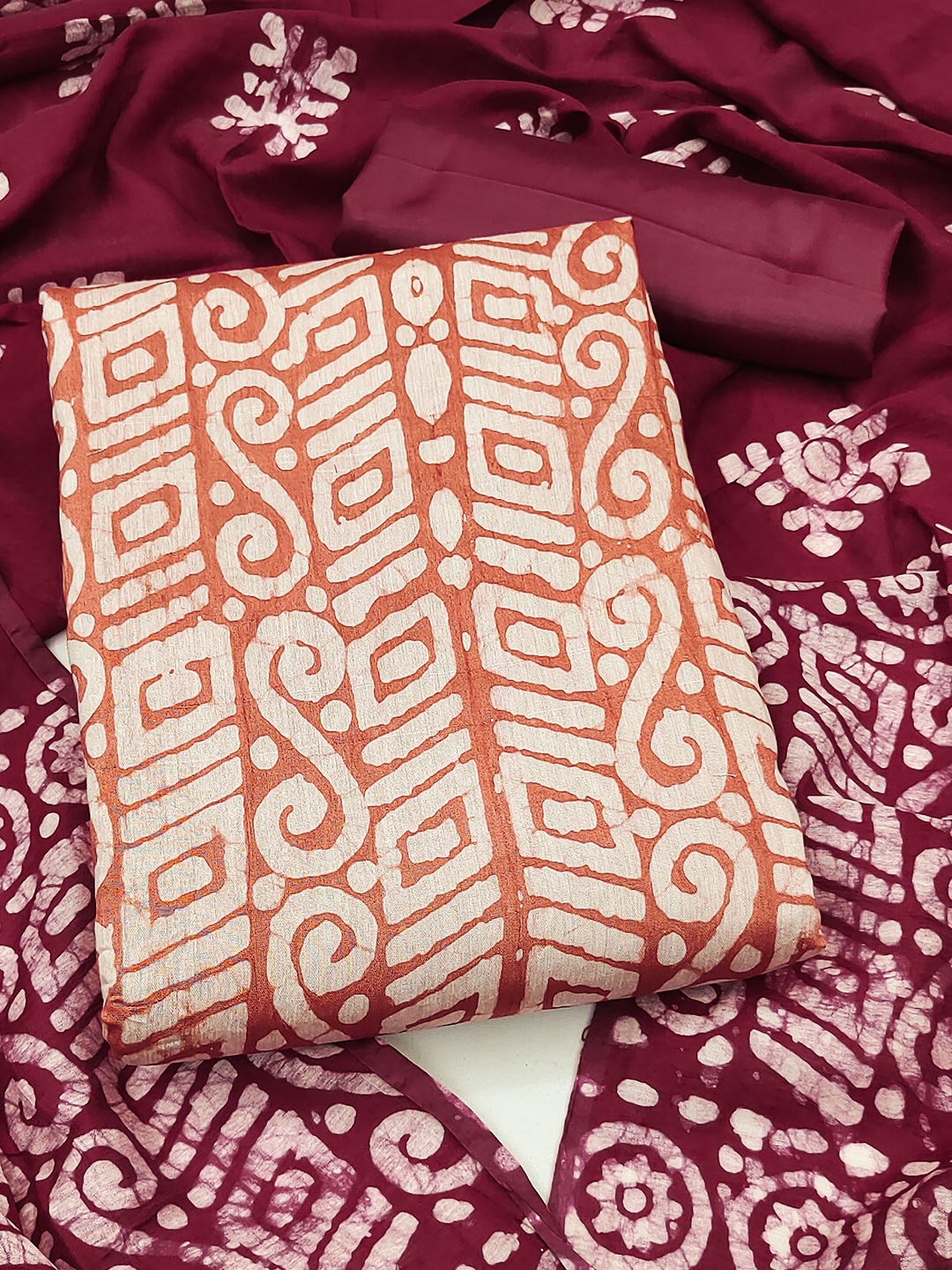 

SHADOW & SAINING Printed Pure Cotton Unstitched Dress Material, Peach