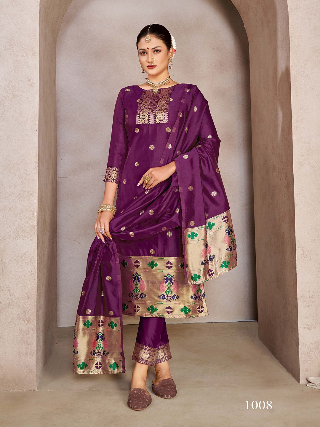 

SHADOW & SAINING Ethnic Motifs Woven Design Unstitched Dress Material, Burgundy