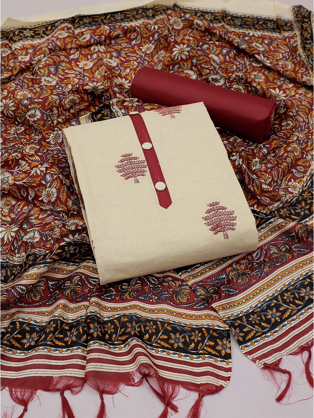 

SHADOW & SAINING Embroidered Unstitched Dress Material, Beige