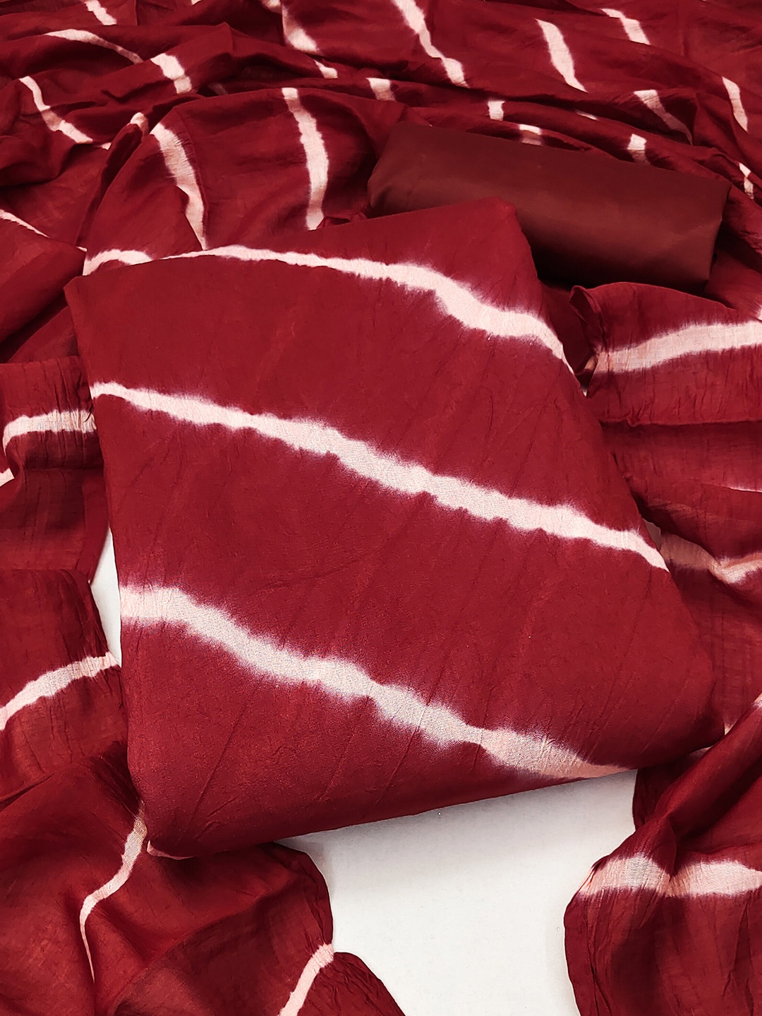 

SHADOW & SAINING Lehariya Printed Unstitched Dress Material, Maroon