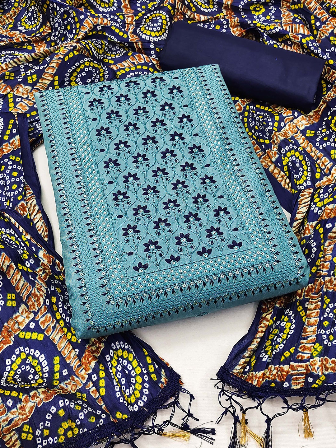 

SHADOW & SAINING Floral Embroidered Sequinned Unstitched Dress Material, Blue