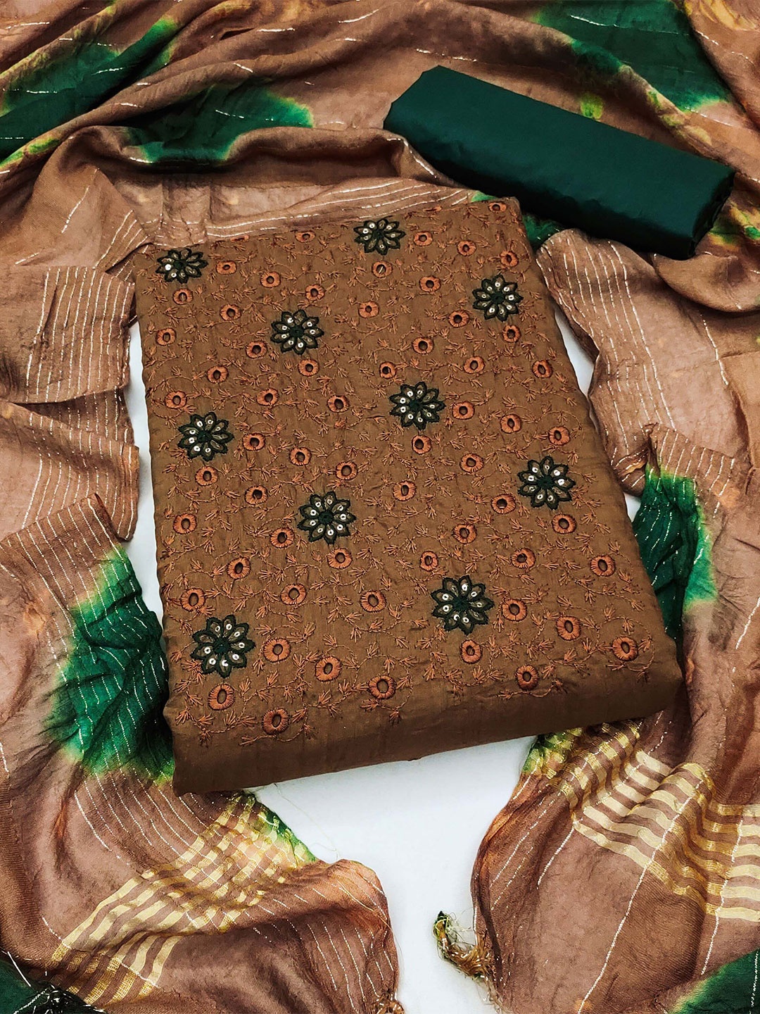 

SHADOW & SAINING Embroidered Unstitched Dress Material, Brown