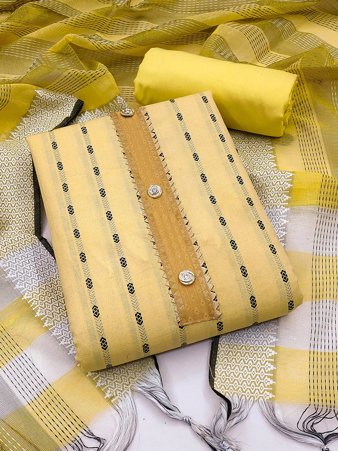 

SHADOW & SAINING Woven Designed Unstitched Dress Material, Yellow