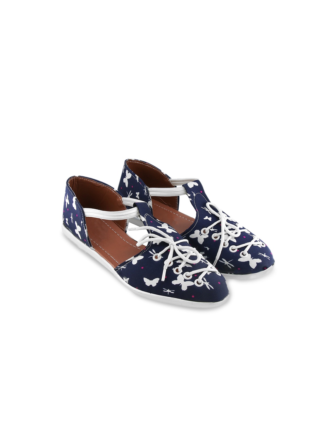 

BAESD Girls Printed Ballerinas With Lace - Up, Navy blue