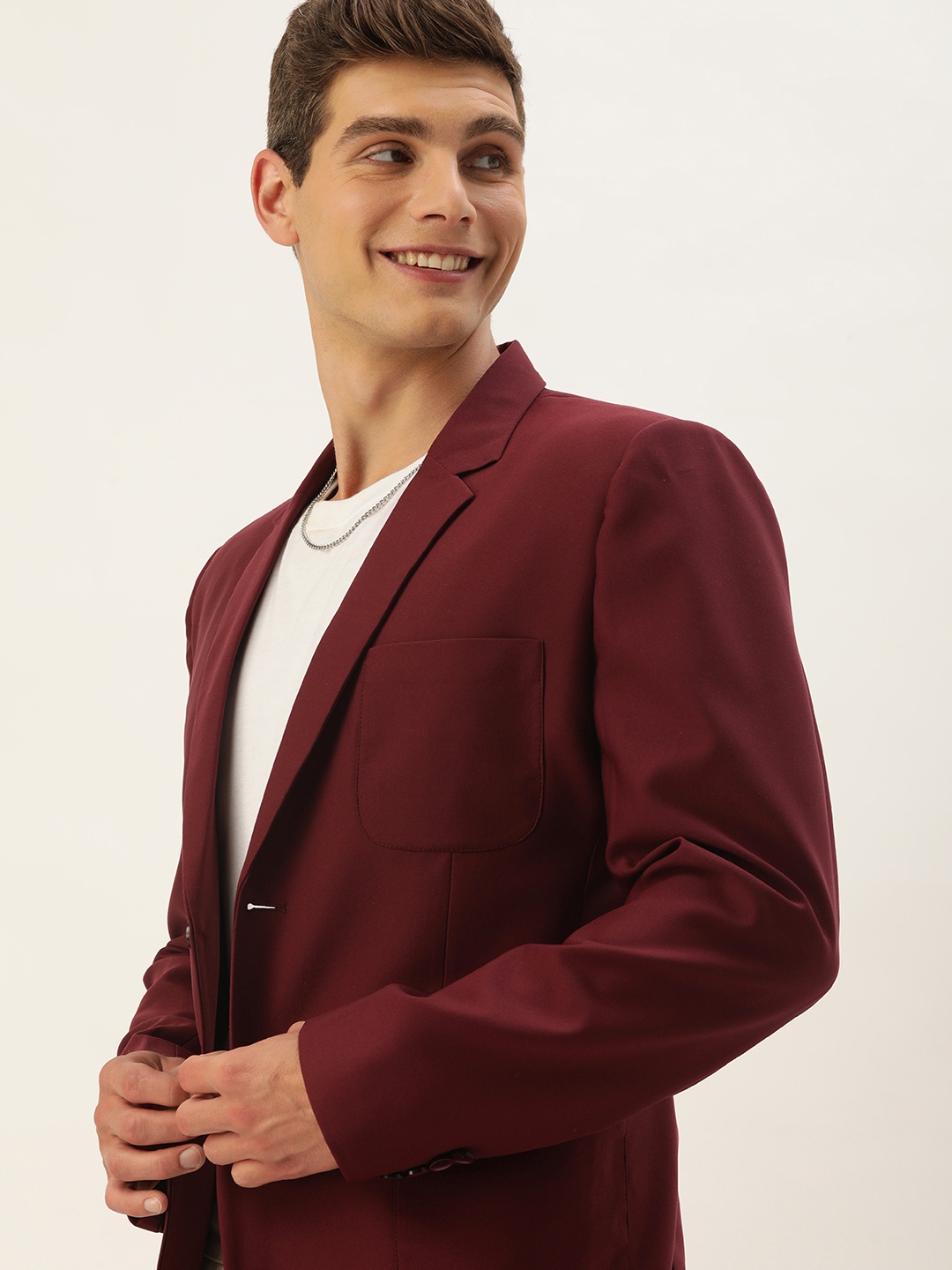 

Mast & Harbour Men Solid Single-Breasted Slim Fit Casual Blazer, Burgundy