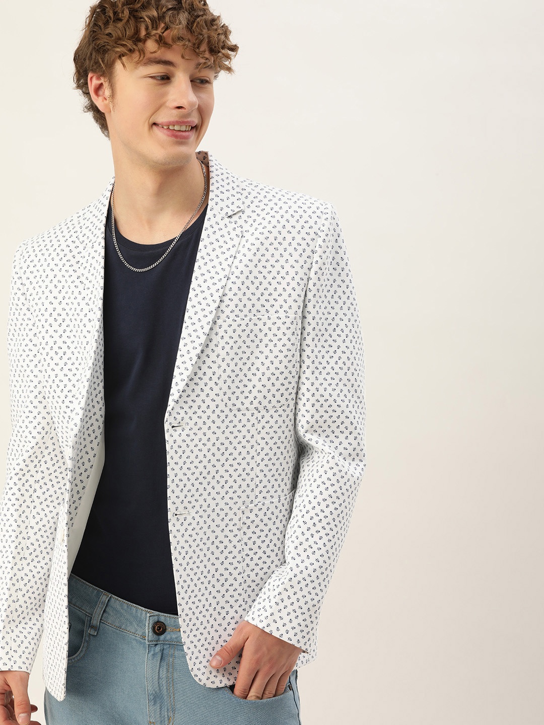 

Mast & Harbour Men Printed Single-Breasted Slim Fit Casual Blazer, White