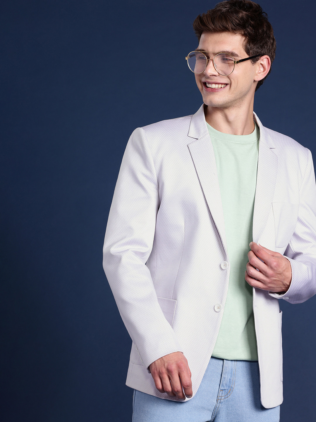 

Mast & Harbour Men Self Design Slim Fit Single-Breasted Casual Blazer, White