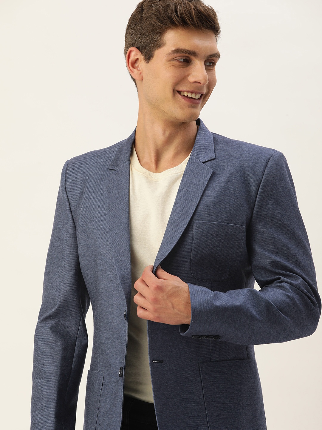 

Mast & Harbour Men Solid Slim Fit Single-Breasted Casual Blazer, Navy blue