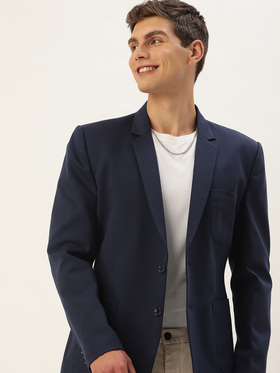 

Mast & Harbour Men Solid Slim Fit Single-Breasted Casual Blazer, Navy blue