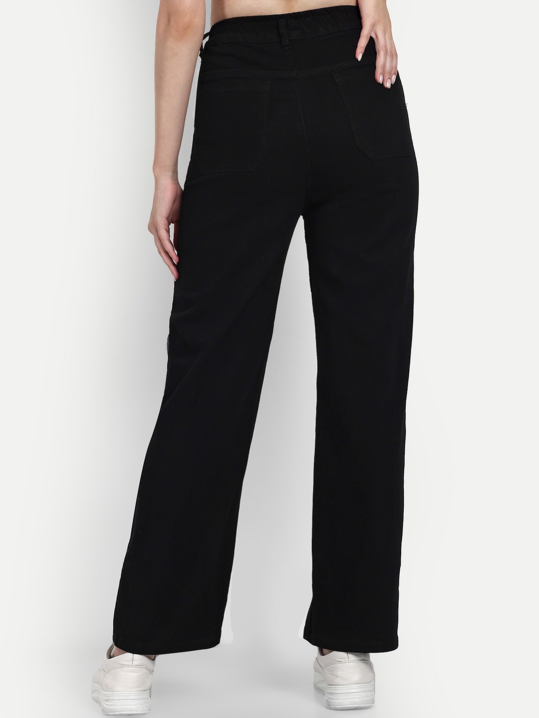 

BROADSTAR Women Smart Wide Leg High Rise Stretchable Jeans, Black