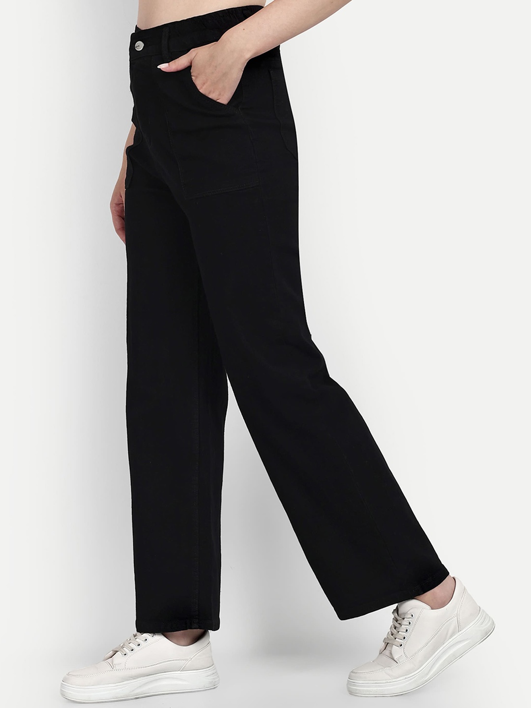 

BROADSTAR Women Smart Wide Leg High-Rise Stretchable Jeans, Black